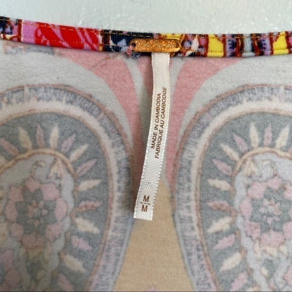 Free People Pick a Place Multicolored Bodysuit Faux Lace Up Front Snap Crotch M - Picture 7 of 14